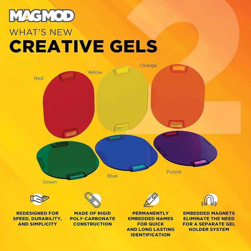 MAGMOD Pro Creative Lighting Gels, 6 Magnetic Flash Color Gels for Photography, Red Orange Yellow Blue Green Purple, Rigid Polycarbonate with Embedded Magnets, Compatible with All Speedlites - Image 4
